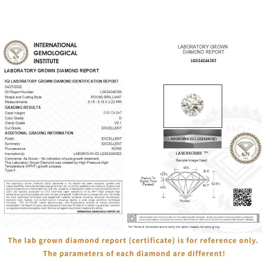 IGI Certificate 0.3ct 0.5ct 0.6ct 0.7ct 0.8ct 1ct 1.5ct Lab Grown Diamond CVD HPHT Diamonds Stone Wholesale